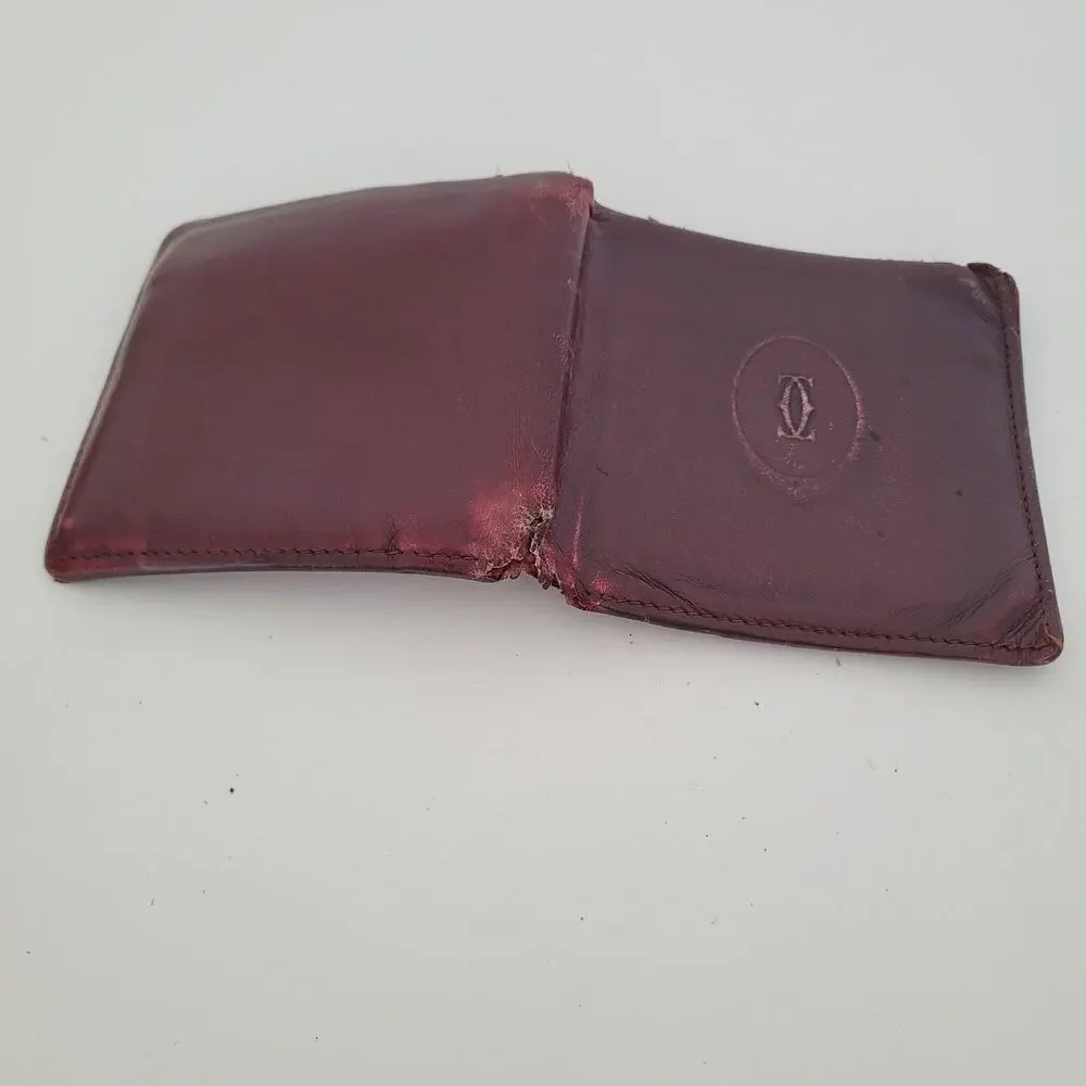 Cartier Men's Vintage Bifold Leather Bordeaux Red Wallet Medium‎ Retro Card Fair